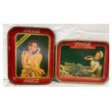 1930 Coca-Cola Soda Fountain Tray and 1940 Girl on Dock Coca-Cola Tray