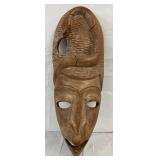 Hand-Carved Wooden Mask with Serpent Motif, 7 1/2×20 Inches