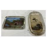 Two Clear Glass Paperweights with Scenic Inserts