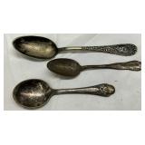 Three Decorative Silver-Plated Spoons with Ornate Handles