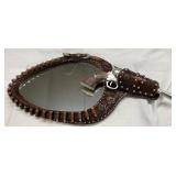 Western-Style Mirror with Tooled Leather Frame and Removable Pistol