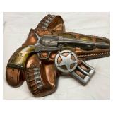 Wall-Mounted Western-Themed Decor Featuring Holstered Pistol and Sheriff Badge, 14×12