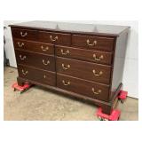 Early Wooden Chest of Drawers with Brass Hardware and Bracket Feet 