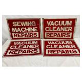 20x14 Four Metal Signs Advertising Sewing Machine and Vacuum Cleaner Repairs