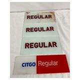 5 CITGO and Regular Gasoline Glass Pump Insert Signs