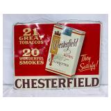 Embossed Chesterfield Cigarettes Metal Advertising Sign, 24in x 18in