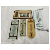 Five Vintage Advertising Thermometers, 5in to 9in