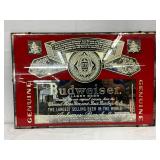 Vintage 24×16 Budweiser Glass Advertising Sign with Red and Gold Design