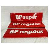 Three BP Porcelain Advertising Signs, 27in by 8in Each