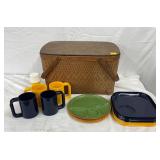 Wicker Picnic Basket with Plastic Dishware Set