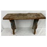 Primitive Wood Bench with Decorative Painted Side Panels, 31 1/2 x 18 1/2 Inches