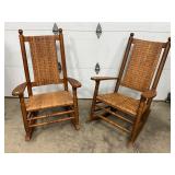 Wood-Framed Rocking Chairs with Woven Backrest and Seat