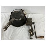 Cast Iron Lard Press with Clamp-On Hand-Crank Grinder