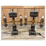 Gilded Metal and Brass Candelabra Lamps with Ornate Details