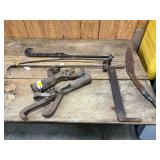 Vintage Hand Tools Including Saw, Machete, and Clamps