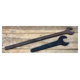 Two Large Metal Open-End Wrenches