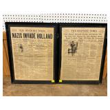 Framed World War II-Era Newspaper Pages from ‘The Roanoke Times’