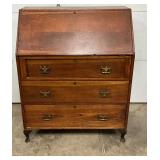 Walnut Slant-Front Writing Desk with Green Leather Writing Surface