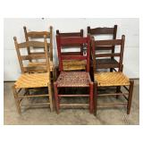Five Wooden Ladder-Back Chairs with Woven Seats