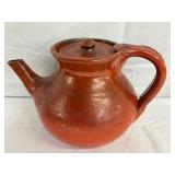 Chrome Red North State Pottery Teapot, 6 Inches Tall