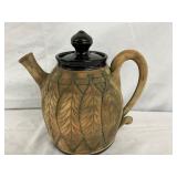 WNR Eugene South Carolina Pottery Teapot with Tobacco Leaf Motif, 9 Inches Tall