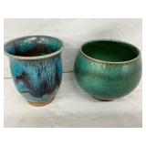 Chinese Blue Pottery Vases by Ben Owens III, Master Potter