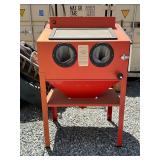 Red Powder-Coated Steel Sandblasting Cabinet with Interior Gloves and Viewing Window