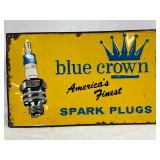 Emb. Blue Crown Spark Plugs Metal Sign, 24in x 15in