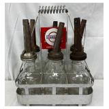 Standard Motor Oil Glass Bottles with Metal Spouts in Carrier, 6-Pack, 14″ x 18″