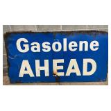 Early Gasolene Ahead Wood Backed Sign, 36in x 70in