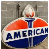 Lexan American Gas Station Sign with Flame and Torch Design, 76in x 61in