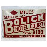 Bolick Hotel Court SS Metal Sign, Statesville, N.C., 36×24 