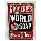 SSP ‘World Soap, Groceries, Teas & Coffees,’ Sign 12×18 Inches