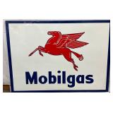 Emb.  Mobilgas Sign w/ Pegasus Logo, Metal w/Wood Backing, 59 x 42 Inches