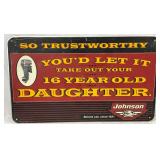 Emb. Johnson Outboard Motors Metal Sign, 25in x 15in