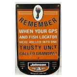 Emb. Johnson Metal Sign, Fishing-Themed Advertising, 15×25 