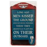 Emb. Johnson Outboard Advertising Sign, 15×25 Inches