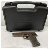 brown finish on the frame and slide, textured black grips, and a single-stack magazine brown finish on the frame and slide, textured black grips, and a single-stack magazine