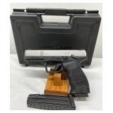 with a two-tone stainless steel and black polymer finish with a two-tone stainless steel and black polymer finish