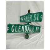 Embossed Metal Street Signpost Featuring ‘Parker St.’ and ‘Glendale Av.’, 30X30 