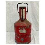 Early Red Painted Metal Measuring Can with Handle and Gauge, 22in x 9in