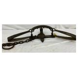 Early Steel Trap with Chain and Ring, 34in x 12in