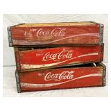 Three Coca-Cola Wooden Bottle Crates with Dividers