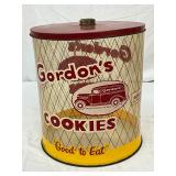 Gordon’s Plastic Cookie Jar with Red Lid and Vintage Graphics, 10x12in