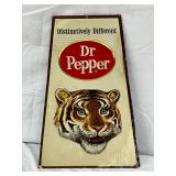 Dr Pepper Embossed Metal Advertising Sign with Tiger Graphic, 14in x 10in