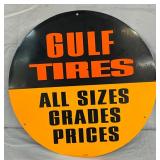 Round Metal Gulf Tires Advertising Sign, 15 Inches