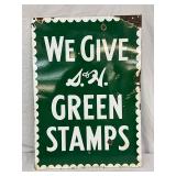 Double-Sided Porcelain ‘We Give S&H Green Stamps’ Sign, 20 x 28 Inches