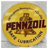 24-Inch Round Pennzoil Porcelain Sign Featuring Liberty Bell Design