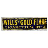 Wills’s Gold Flake Cigarettes Porcelain Advertising Sign, 36in x 9in