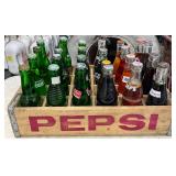 Wooden Pepsi Crate with Assorted Glass Soda Bottles